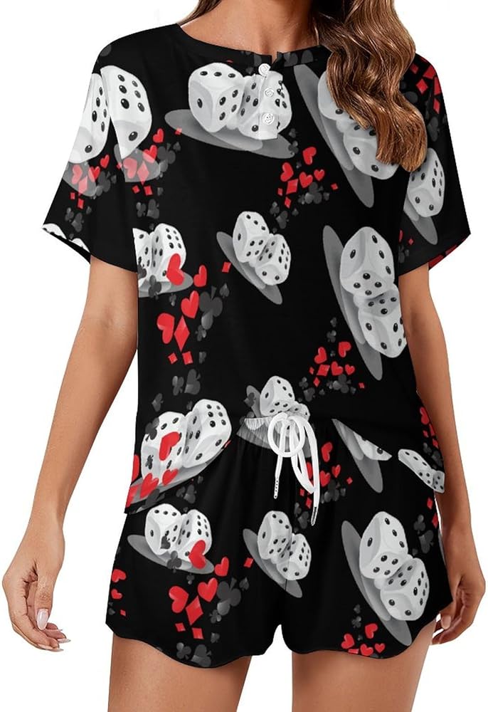 Playing Card Poker Dice Women's 2 Piece Pajamas Short Sleeve Shorts Sleepwear Set Causal Loungewear Home Suit 5XL