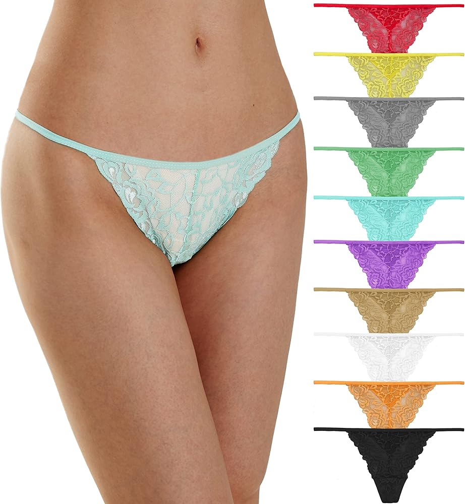 Umiehary 10 Pieces Low Rise G String Lace Breathable T Back Women Thongs