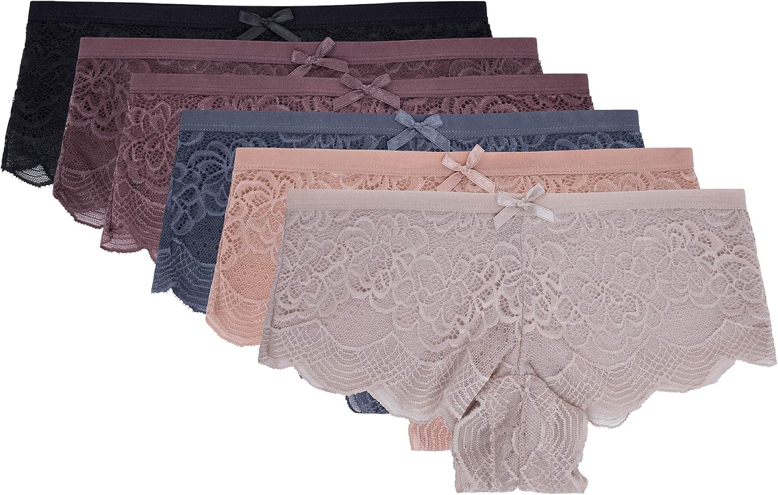 Rene Rofe Women's 6 Pack Sexy Floral Lace Stretch Hipster Value Pack Panties