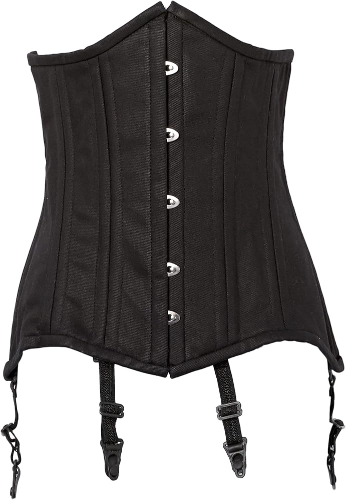 Daisy corsets womens Curvy Black Cotton Double Steel Boned Underbust Waist Cincher Corset