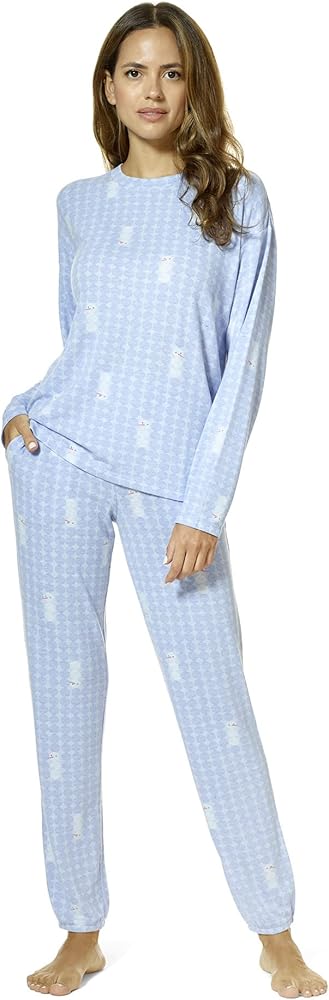 HUE Women's Long Sleeve Tee and Jogger Pant 2 Piece Pajama Set