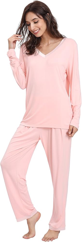 GYS Pajamas Set for Women - Viscose Made from Bamboo, Long Sleeve Sleepwear with Pants Soft Comfy Pj Lounge Sets S-4X