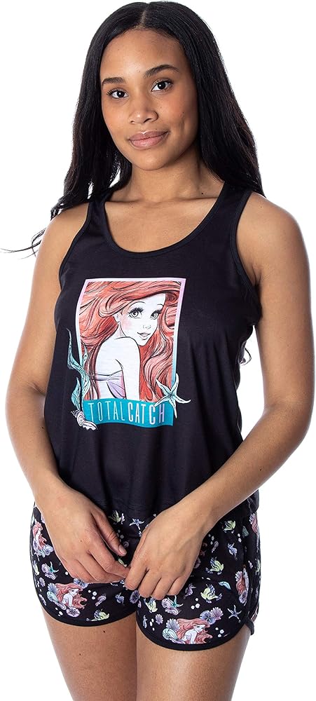 Disney Little Mermaid Women's Ariel Total Catch Tank Top and Shorts Loungewear Pajama Set