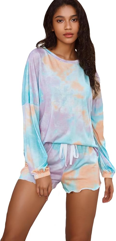 Ciormis 2024 New Women's Pajama Sets 2 Piece Soft Comfy Tie Dye Lounge Sets Loungewear pj Set Nightwear