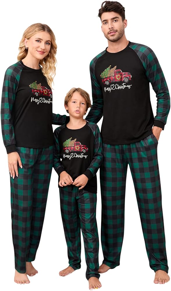 MISSKY Family Christmas Pajamas Soft Xmas Pajamas Matching Sets Top Pants Sleepwear Holiday PJs for Couples Women