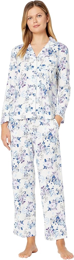 Karen Neuburger Women's Long-Sleeve Girlfriend Pajama Set Pj, Floral Ivory, M