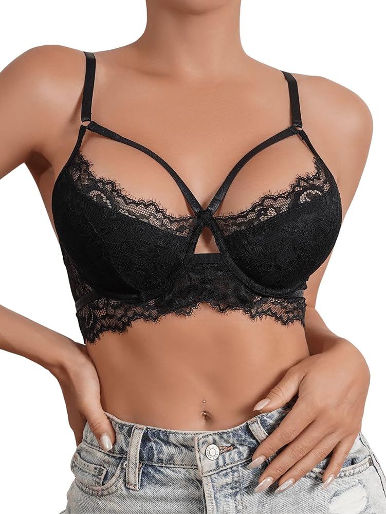 SOLY HUX Bras for Women Sexy Lace Cut Out Underwire Bra Everyday Bralette