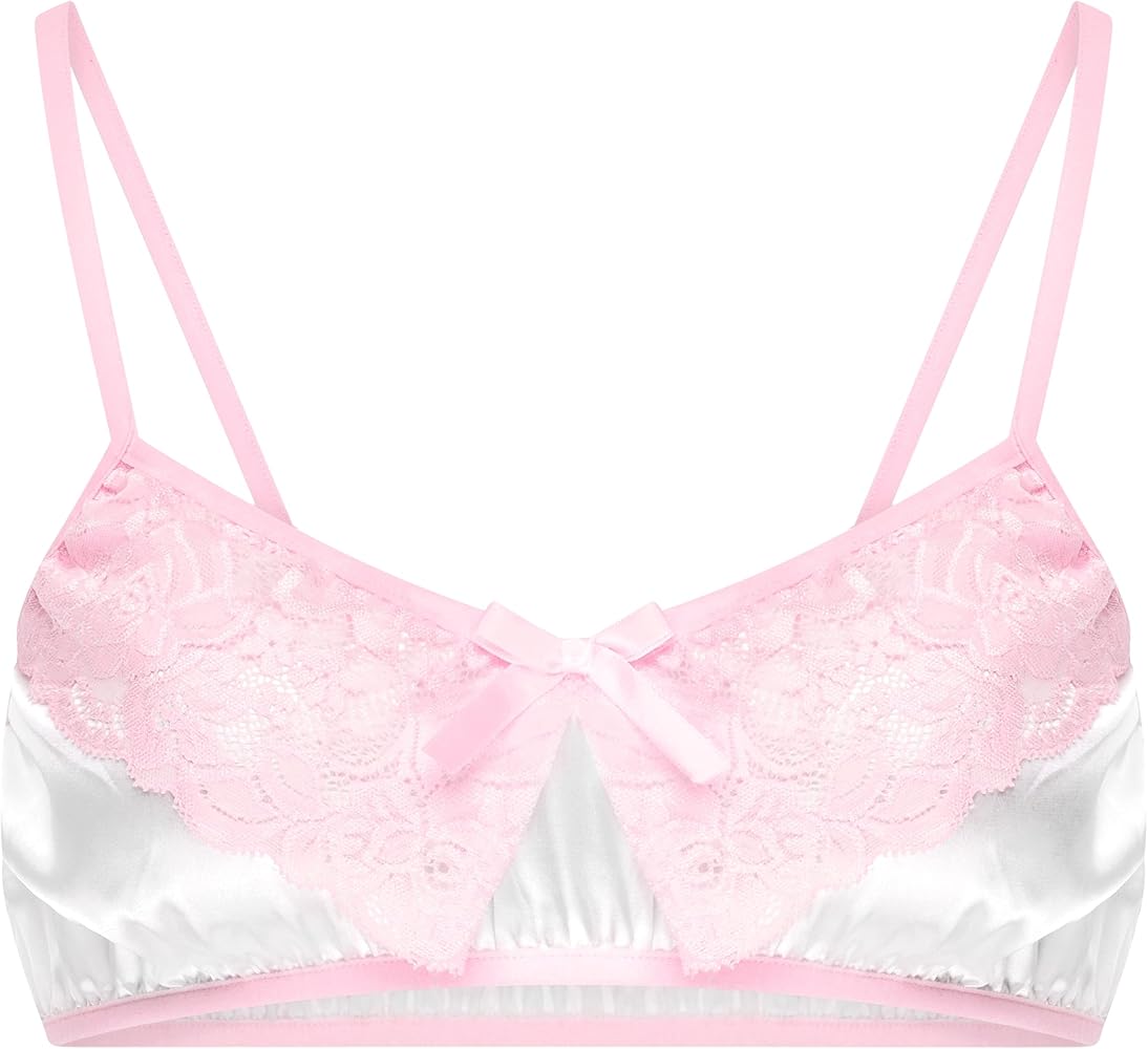 Satini Sissy Frilly Lace Fitted Silky Satin Lingerie Bralette