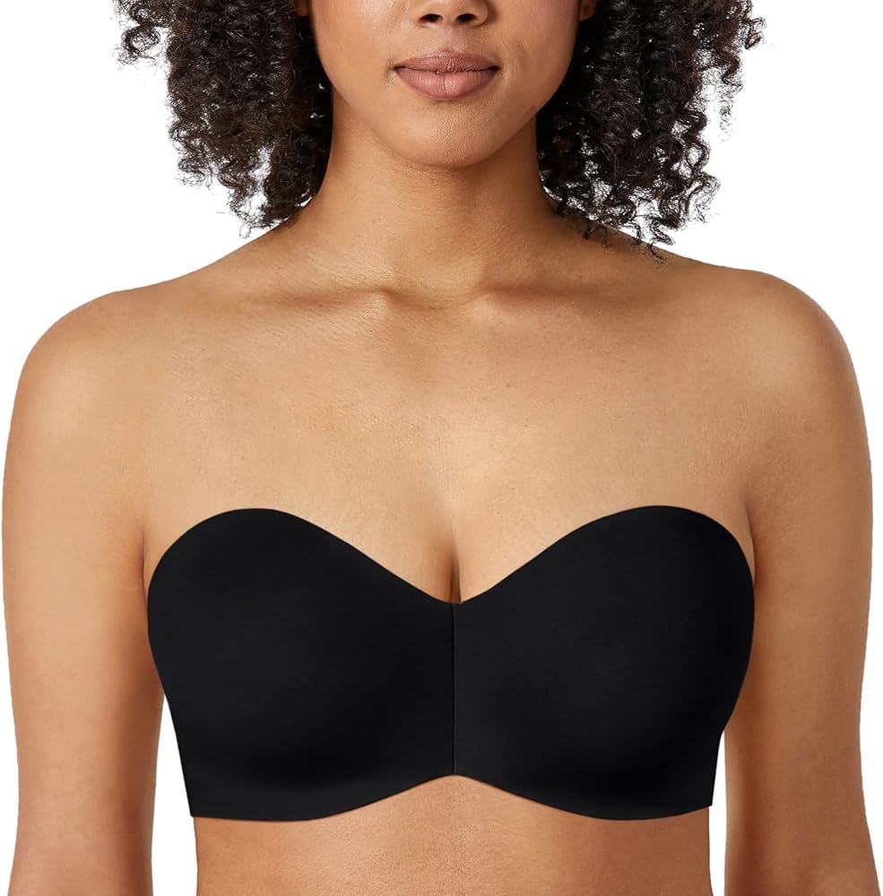 DELIMIRA Women's Strapless Bra Silicone-Free Minimizer Bandeau Plus Size Unlined