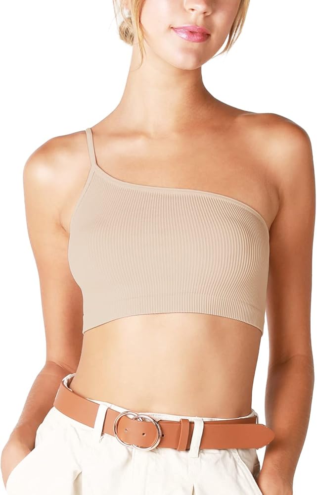 NIKIBIKI Women Seamless One Shoulder Ribbed Bralette, Made in U.S.A, One Size