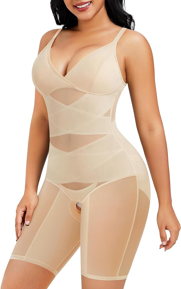 REYEOGO Bodysuit Shapewear for Women Tummy Control Butt Lifter Full Body Shaper Seamless Thigh Slimmer Faja V-Neck Jumpsuit