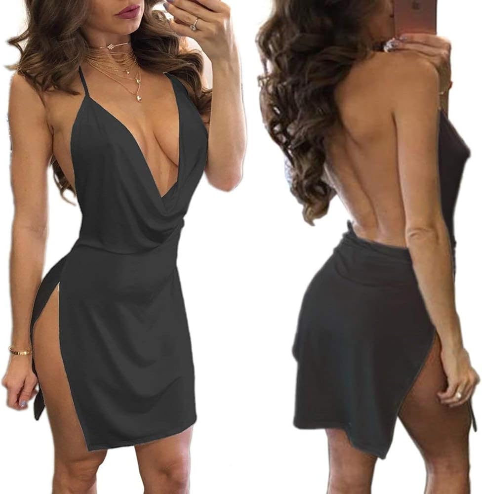 Sexy Lingerie for Women Halter Backless V Neck Sleepwear Nightgowns Plus Size Mini Night Sleep Dress