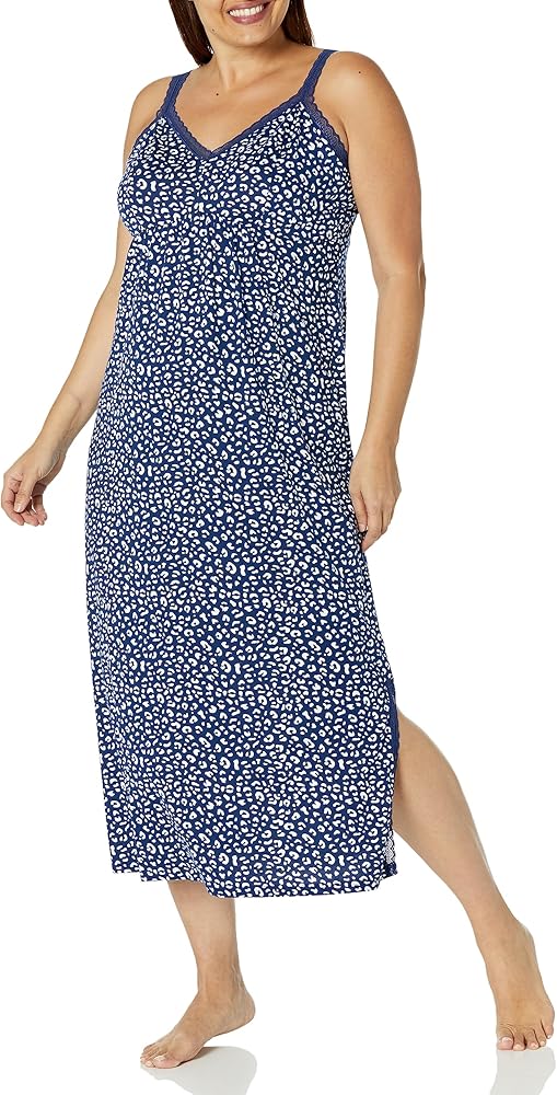 Avenue Womens Maxi Lace Trm Print Nightgown, Leopard, 26-28 US