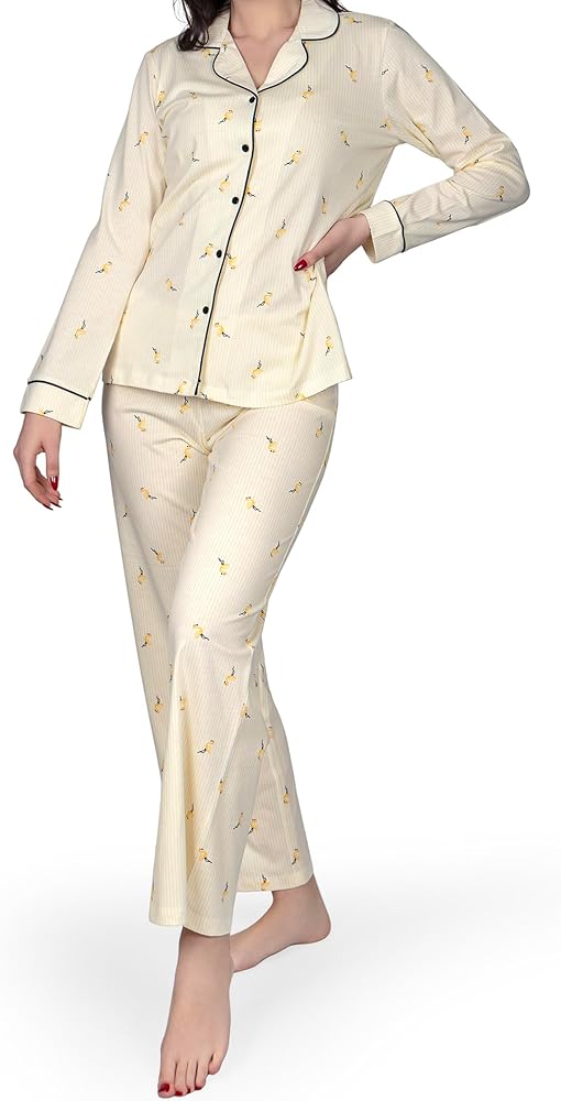 Women's Pajama Set Long Sleeve Buttoned, Breathable Turkish Woven Fabrics,%100 Cotton