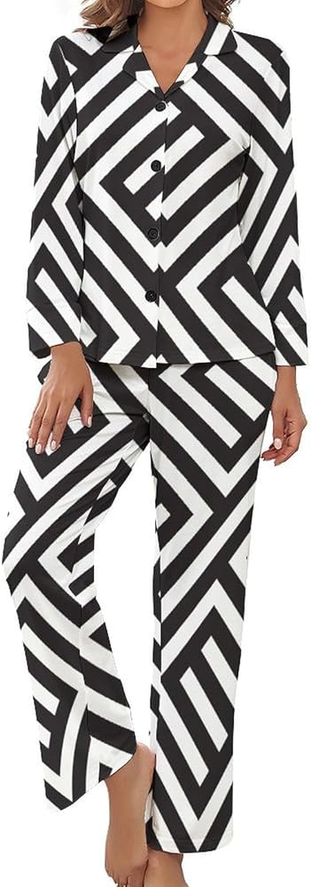 Women'S Long Sleeve Sleepwear Geometry Softest Pajamas V Neck Cozy Pajamas Women Long Pajama Pants For Women S