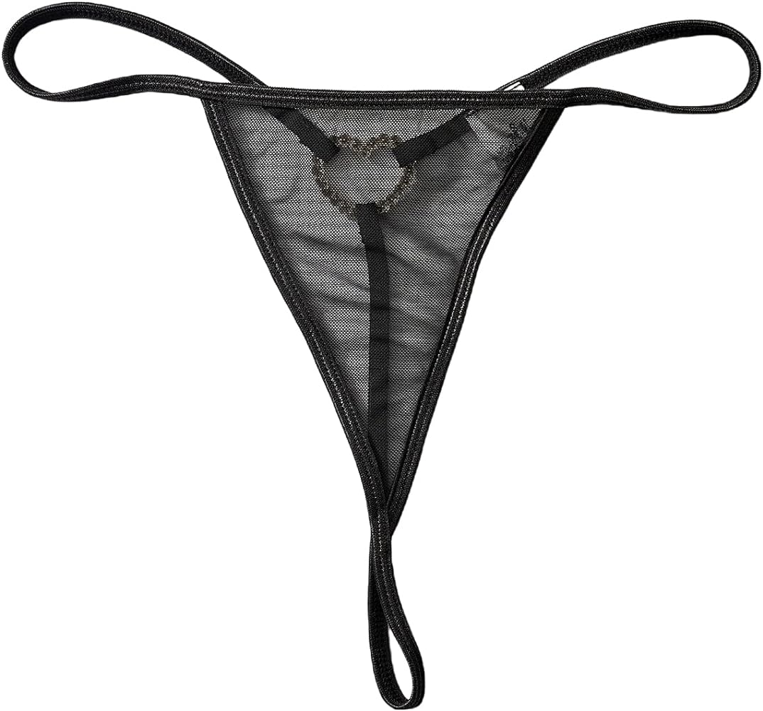 Verdusa Women's Rhinestone Mid Rise Mesh Thong Underwear Hipster