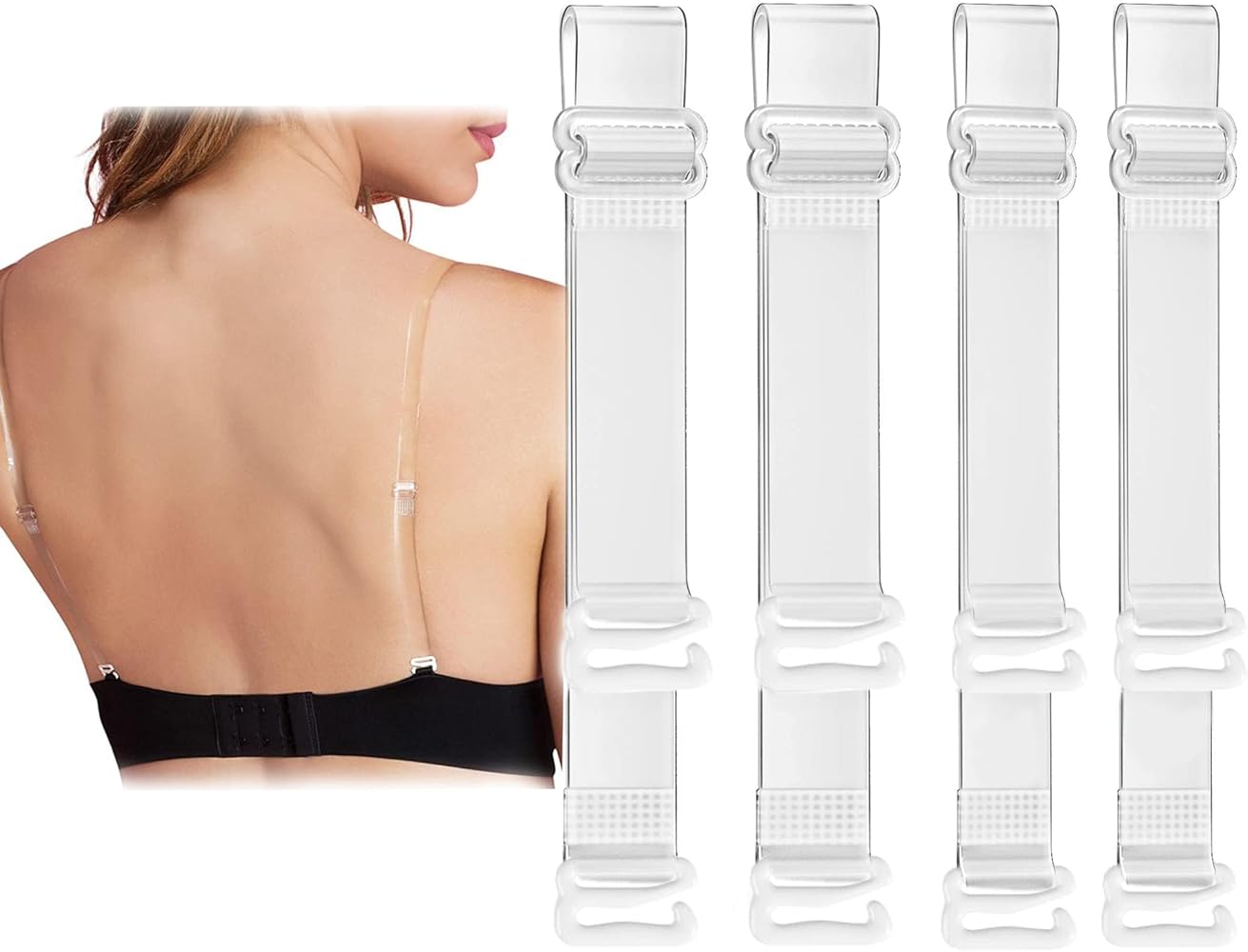 2 Pair Clear Bra Straps Invisible Bra Strap Transparent Bra Straps Adjustable Bra Straps Non-Slip Bra Straps for Women Girls