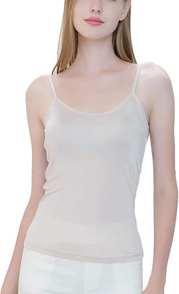 Womens Silk Camisole/Spaghetti Strap Mulberry Silk Cami Tops/Stretchable Real Knit Silk Tank Undershirt for Layerling