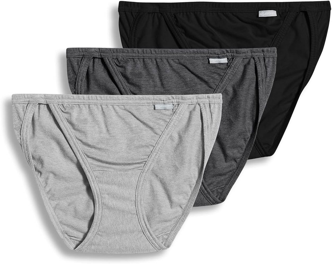 Jockey Women's Underwear Elance String Bikini - 3 Pack, Grey Heather/Charcoal Heather/Black, 7