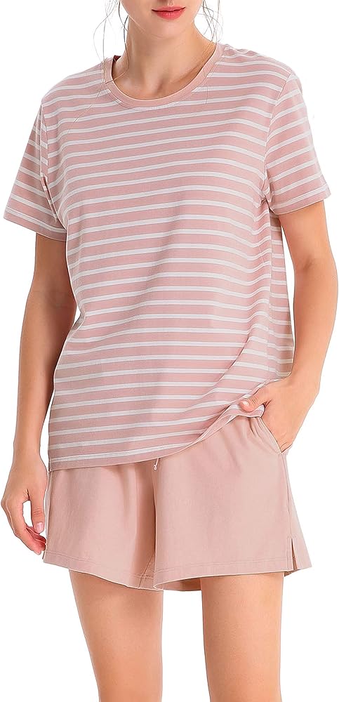 Femofit Pajama Short Sleeve Sets for Women Comfy loungewear Sleepwear Top with Shorts Bottom Luxury Nightwear (S-XL)