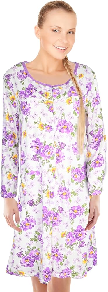 JEFFRICO Womens Long Sleeve Nightgowns Sleepwear Soft Pajama Dress Nightshirts