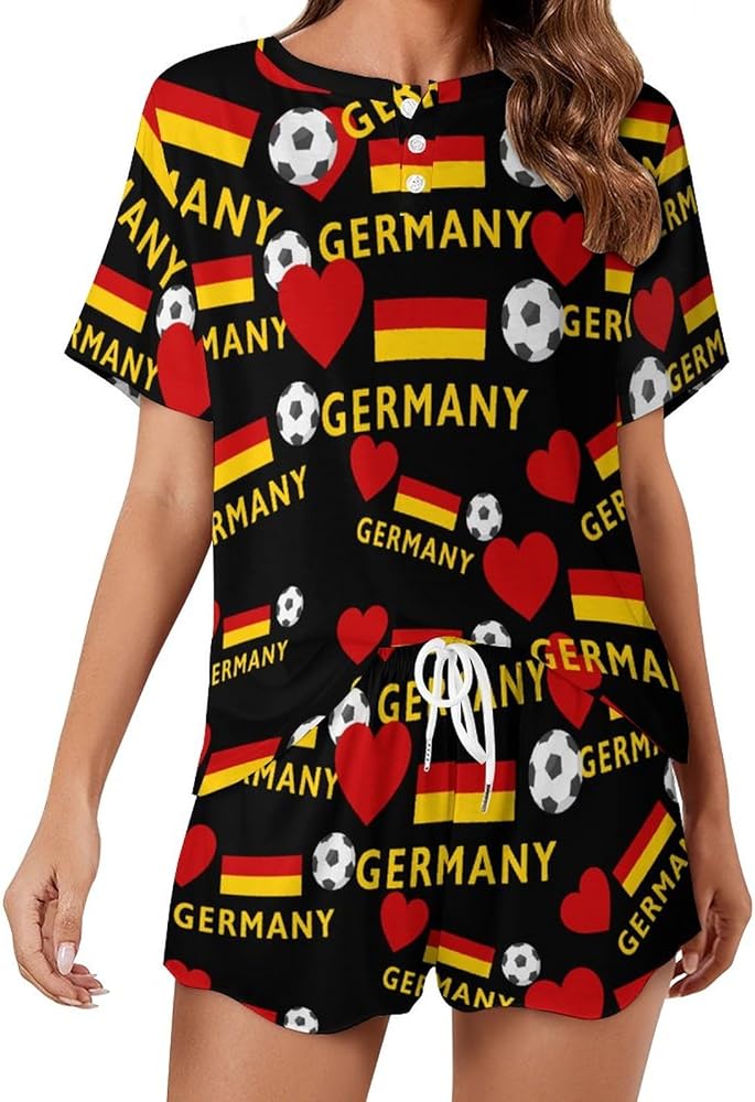 Germany Lover Football Classic Women's Pajamas Loungewear Set Loose Short Sleeve Sleepwear With Pockets