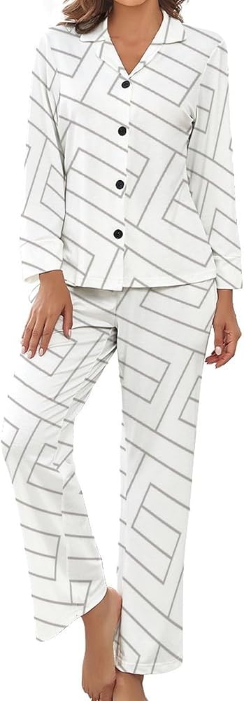 Women'S Long Sleeve Sleepwear Geometry Softest Pajamas V Neck Cozy Pajamas Women Long Pajama Pants For Women S