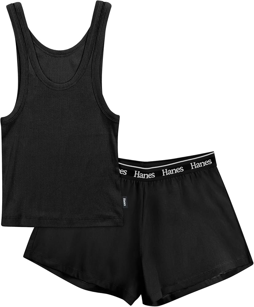 Hanes Womens Originals Loungewear Set, Comfywear Rib Crop Tank And Sleep Shorts, 2-Piece Set