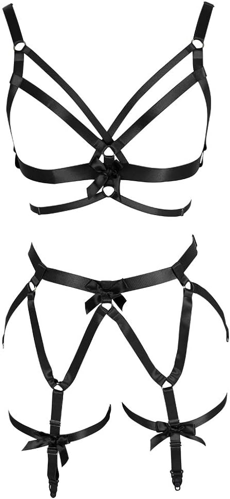 Women's Punk Cut Out Harness Body Full Strappy Lingerie Garter Belts Set Elasticity Goth Club Rave Wear