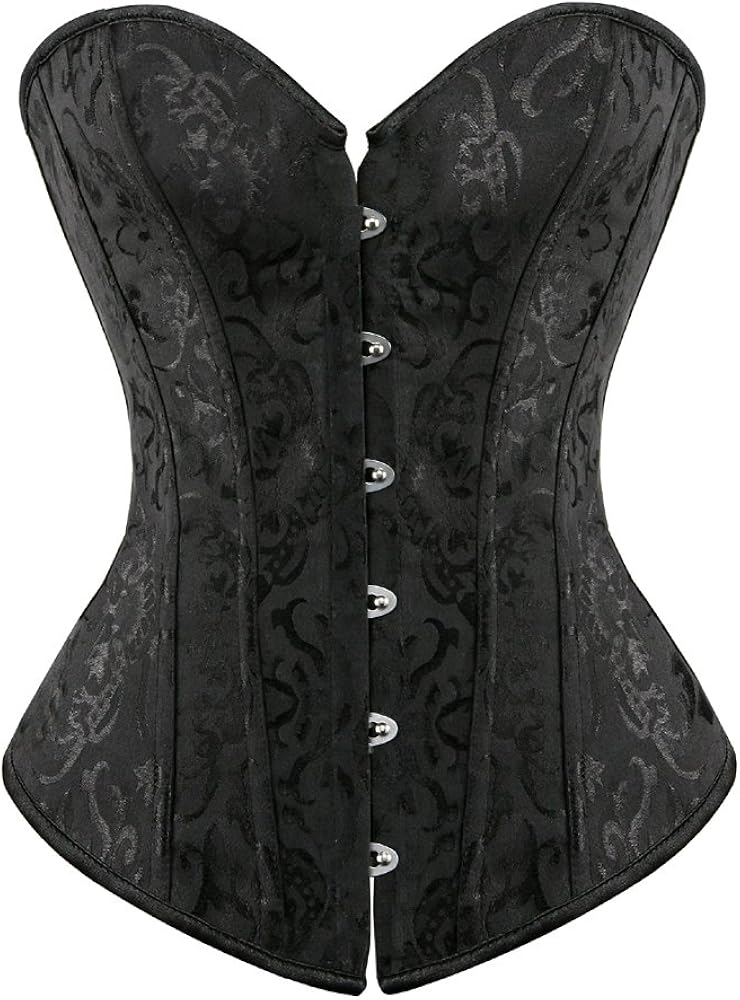 Zhitunemi Women's Bustier Corset Top Sexy Lingerie Sets Black Satin Waist Cincher