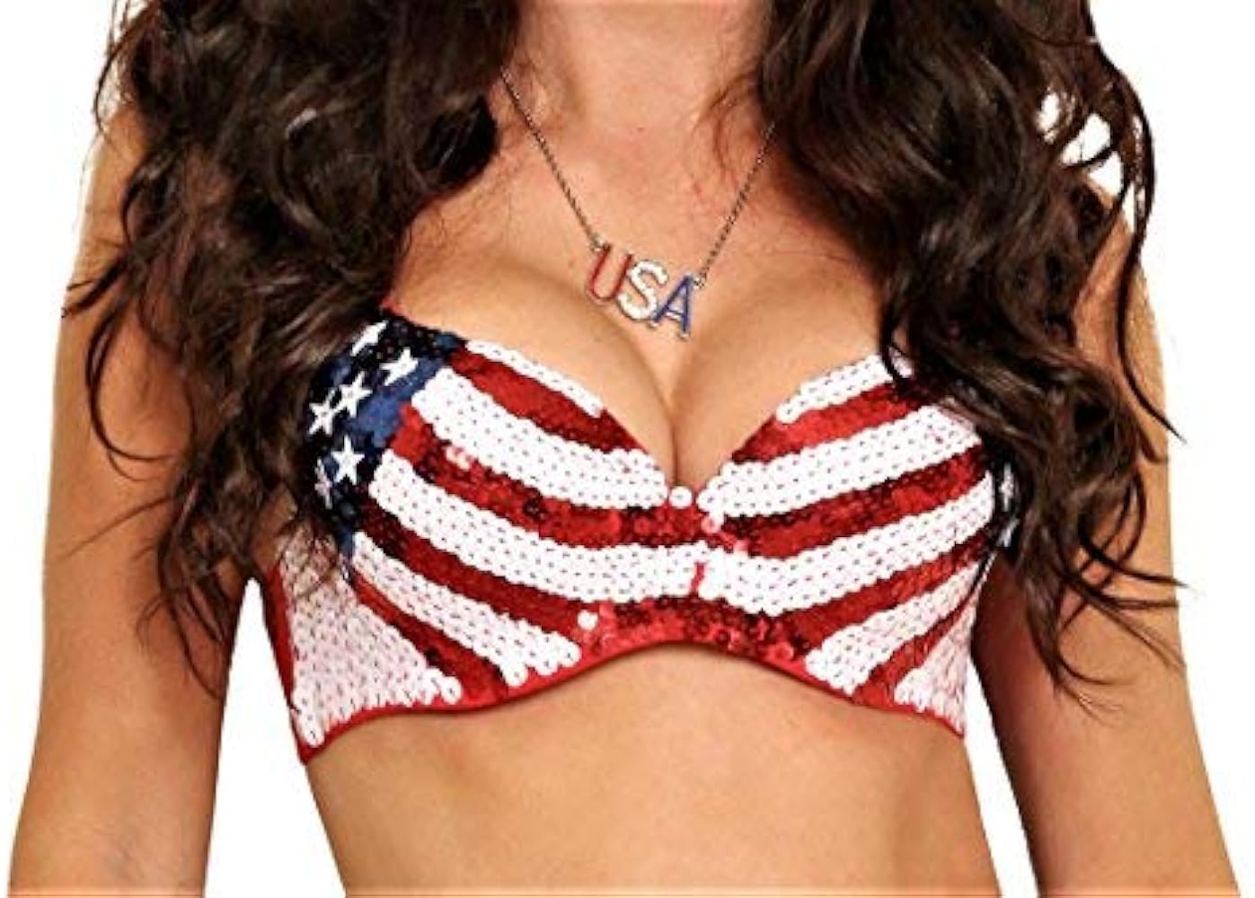 Arsimus USA Patriotic 4th of July American Flag Sequins Bra