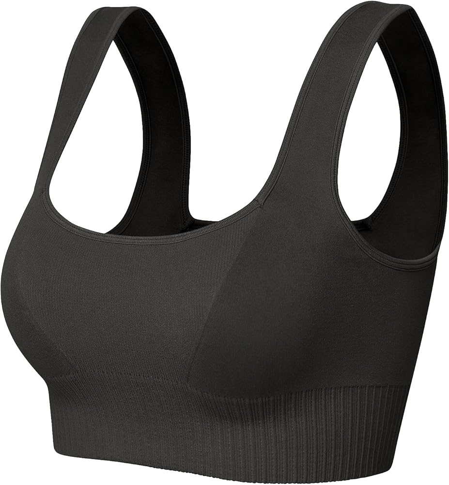 ODODOS Seamless Square Neck Sports Bra for Women Ribbed Crop Tank Casual Low Back Cropped Tops