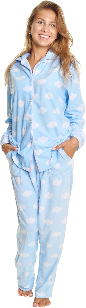 Angelina Women's Pajama Set Cozy Fleece with Notch Collar and Pockets