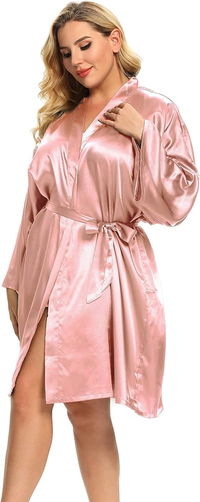 Women's Plus Size Silky Robes Plus Size Satin Robes Bridesmaid Robes Plus Size Soft Sleepwear (1X-5X)