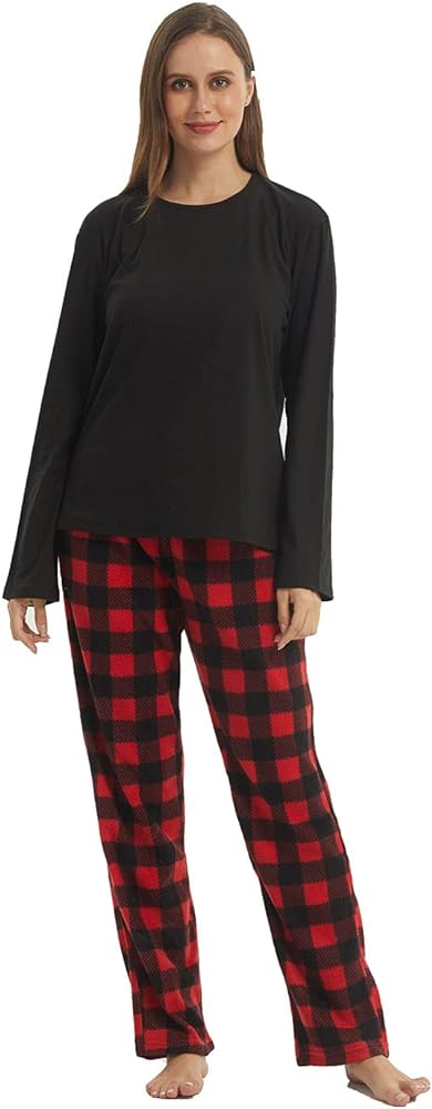 LANBAOSI Buffalo Plaid Pajamas Fleece Pajama Sets 2 Piece Long Sleeve Sleepwear Christmas Pajamas Women Ultra-Soft Pijamas