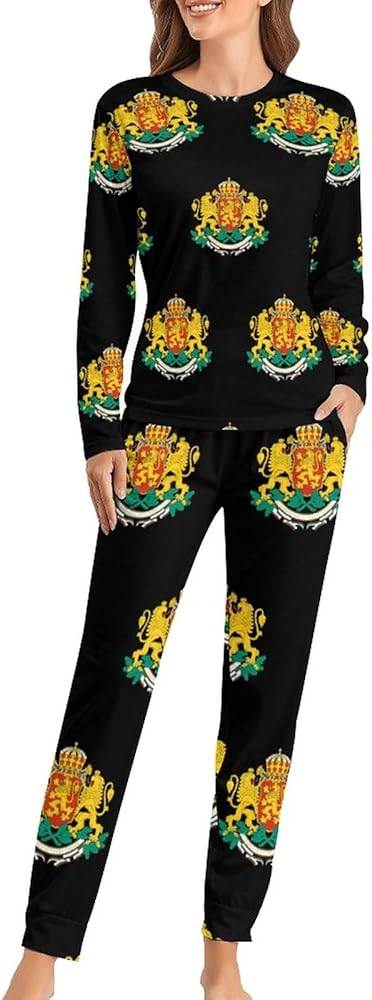 Coat Arms of Bulgaria Casual Pajamas For Women Set Long Sleeve Sleepwear Nightwear Loungewear