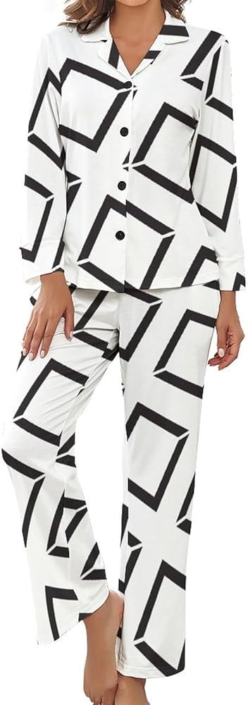 Pajama Sets For Women Soft Long Sleeve Top With Pajamas For Women Pants Geometry 2-Piece Loungewear Sleepwear S