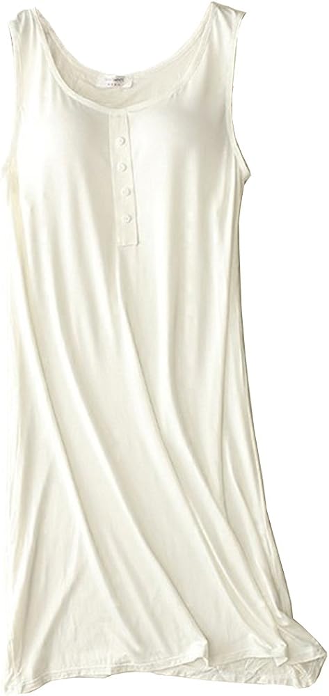 Women's Sleeveless Buttons Decor Long Tank Built-in Bra Casual Sleepwear Dress White US 00