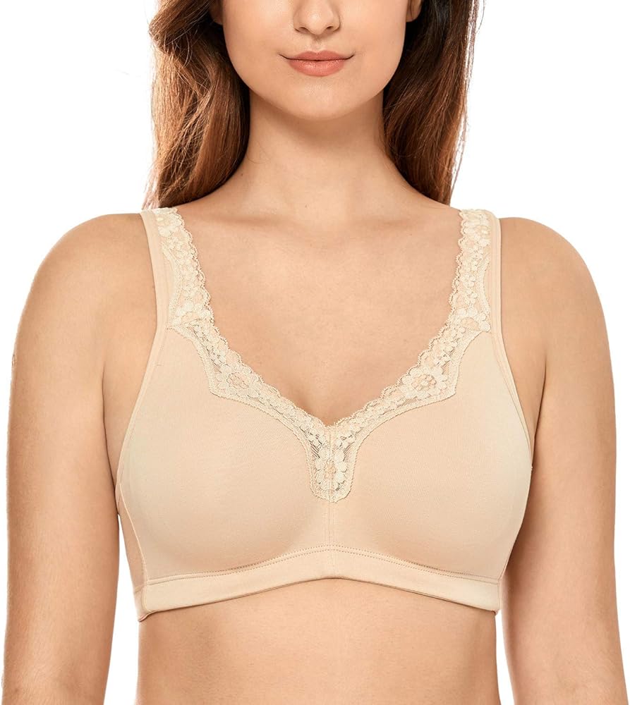 CALVENA Women's Lace Plus Size Full Coverage Non Padded Comfort Cotton Wirefree Bra