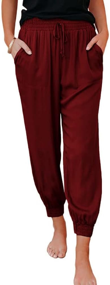 Dokotoo Womens 2024 Soft Casual Drawstring Tie Elastic Waist Loose Jogger Pants with Pockets