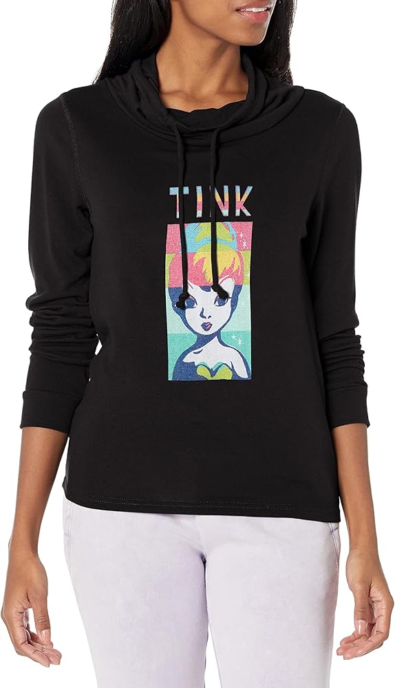 Disney Tinkerbell Tink Color Block Women's Cowl Neck Long Sleeve Knit Top