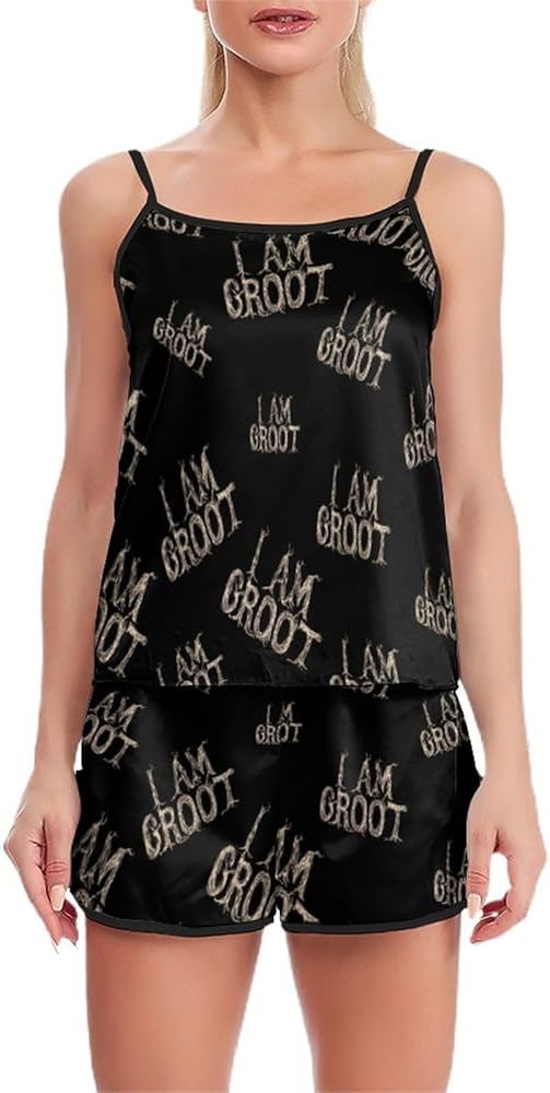 I Am Groot Pajamas For Women Set Casual Sleeveless Slip Top And Shorts Soft Sleepwear Loungewear