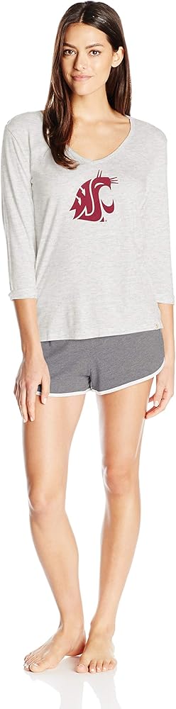 Munki Munki Women's Collegiate Oversized Cuffed V-Neck Tee and Short Set