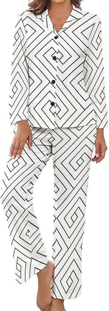 Pajama Pants Women And Long Sleeve Top Geometry Soft Pajama Set For Women 2-Piece Loungewear Sleepwear Pj Sets S