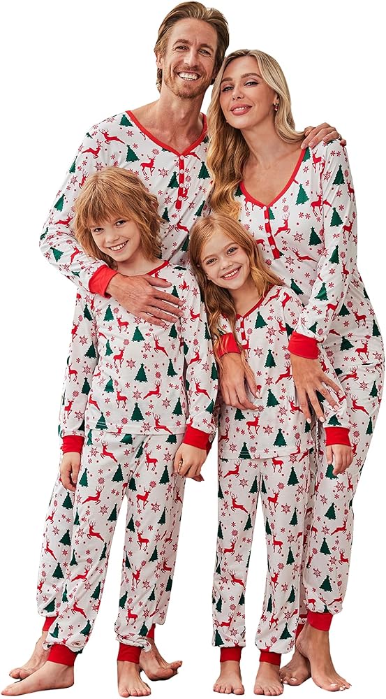 Ekouaer Matching Family Christmas Pajama Sets Womens Mens Kids Pjs Long Sleeve Sleepwear Holiday Lounge Sets