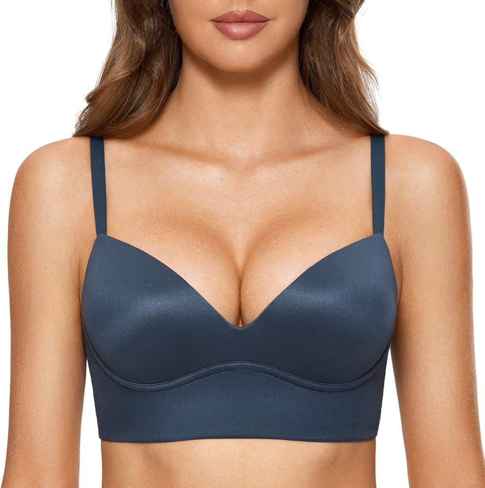 DOBREVA Women's Push Up Wireless Bra Padded T Shirt Bras No Underwire Plunge Bralette