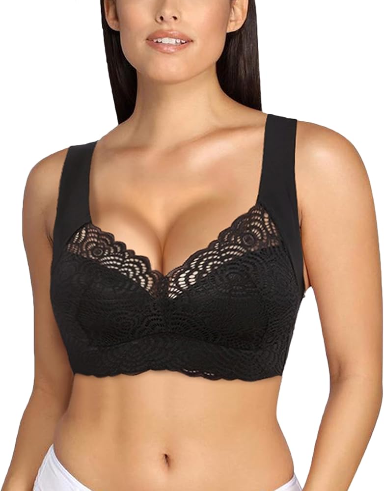 Women Plus Size Bras Breathable Wireless Bras Lace Bras Lightly Lined T-Shirt Bra for Daily Sports No Wire Bras