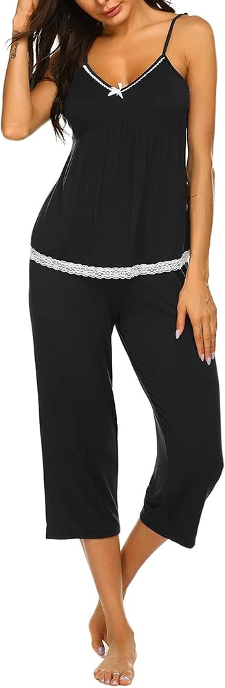 Ekouaer Womens Pajamas Set V-Neck Cami Top and Capris Pants Sleepwear Pjs Set S-XXL