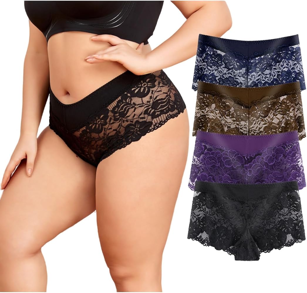 Timothee Women's Underwear Regular & Plus Size Panties Lace Boyshorts Hipster Panty Sexy Soft Cheeky Panties - Pack 3/4 /8