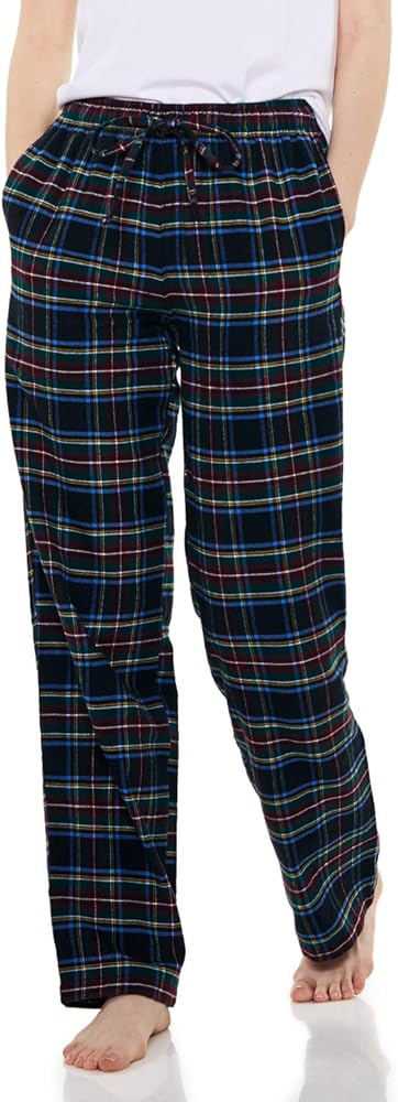 CQR Women's 100% Cotton Flannel Plaid Pajama Pants, Brushed Soft Lounge & Sleepwear PJ Bottoms with Pockets